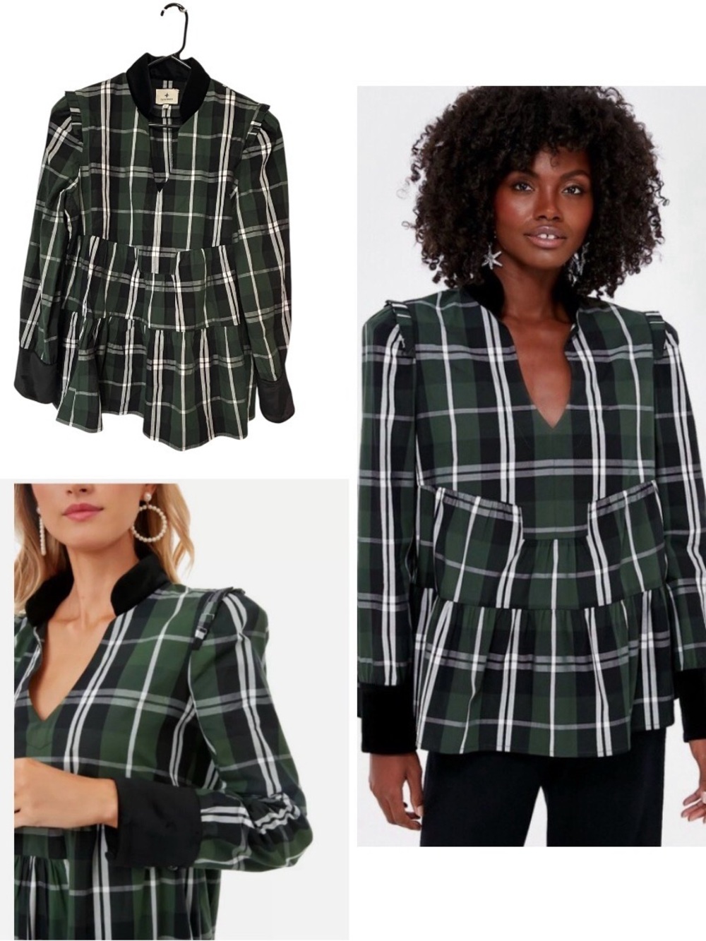 Tuckernuck NWOT Tartan Bristol velvet trim top